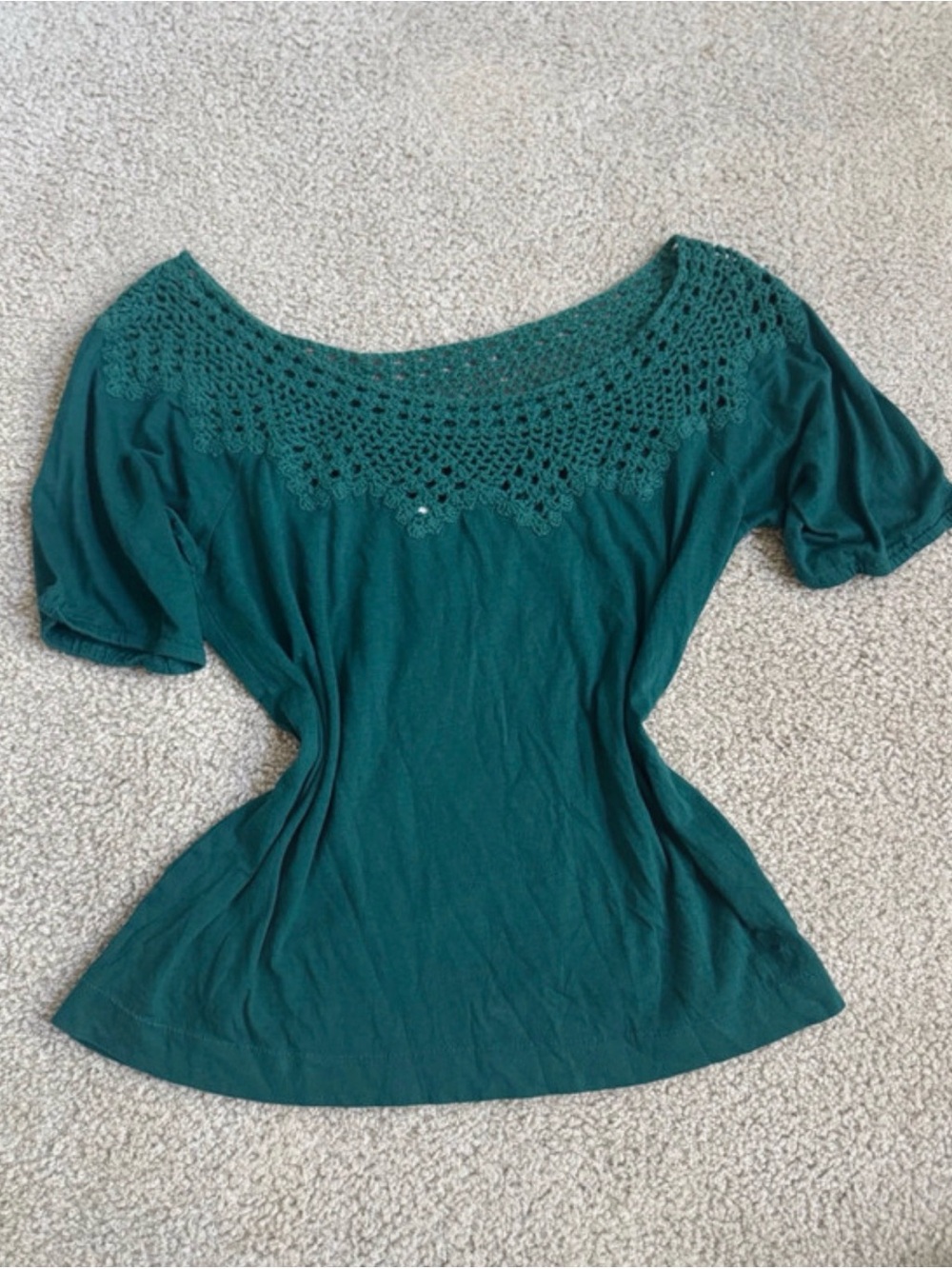 American Eagle Outfitters Crochet Yoke Scoop Neck Top — Teal